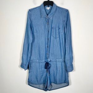 Splendid Women’s Size Small 100% Lyocell Chambray Blue Romper Long Sleeve